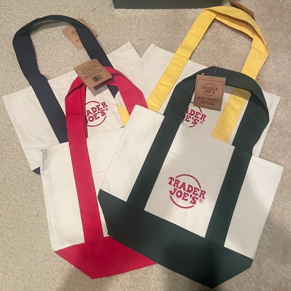 Trader Joe's Colorful Canvas Tote Bag Set NWT mini totes limited edition